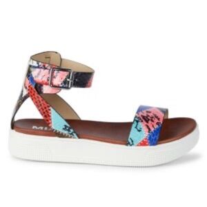 MIA Multicolor Pink Blue Snake-Print Ankle Strap Sandals